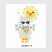 Sticker Cool Llama et souriant Kawaii Sun (Feuille)