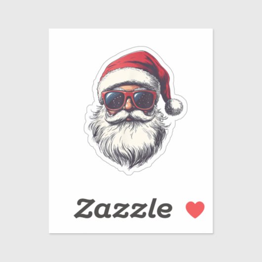 Sticker Cool Santa Claus Face Retro Sunglasses Christmas M (Feuille)