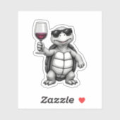 Sticker cool turtle drinking red wine art print_1 (1) (Feuille)