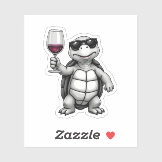 Sticker cool turtle drinking red wine art print_1 (1) (Feuille)