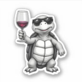 Sticker cool turtle drinking red wine art print_1 (1) (Devant)