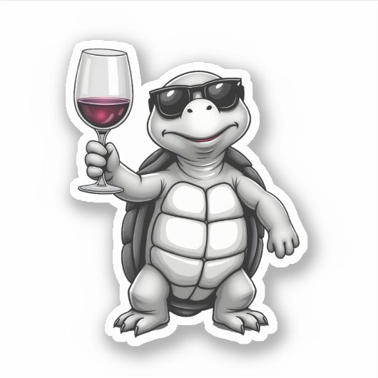 Sticker cool turtle drinking red wine art print_1 (1) (Devant)