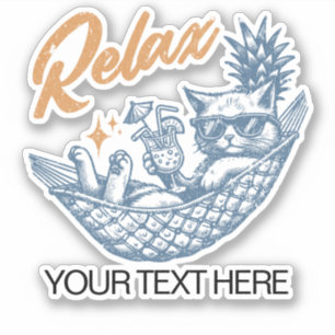 Sticker Cool Vintage Retro Chat Relaxant Hammock Cocktail