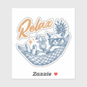 Sticker Cool Vintage Retro Chat Relaxant Hammock Cocktail (Feuille)