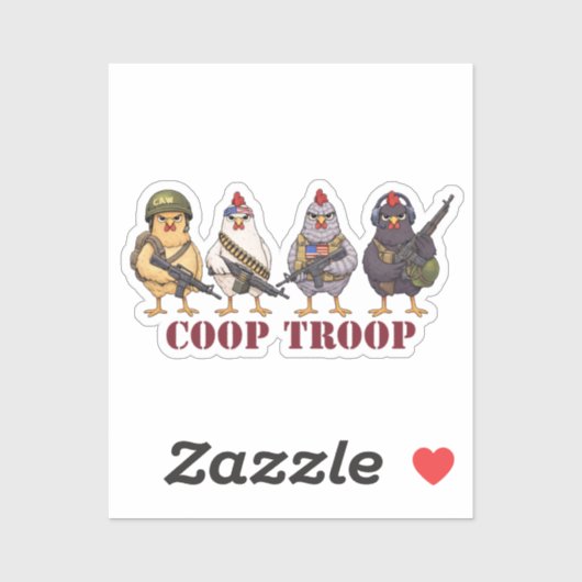 Sticker Coop Troop Funny 4th of July Military Hens (Feuille)