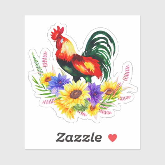 Sticker Coq avec fleurs (Feuille)