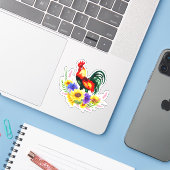 Sticker Coq avec fleurs (Ordinateur portable avec iPhone)