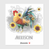 Sticker Coq avec nom de tournesol (Feuille)