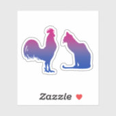 Sticker Coq bisexuel et chaton (Feuille)
