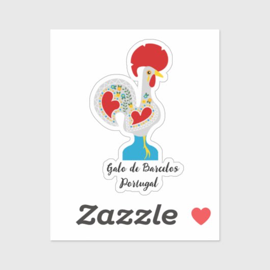 Sticker Coq traditionnel de Barcelos en blanc (Feuille)