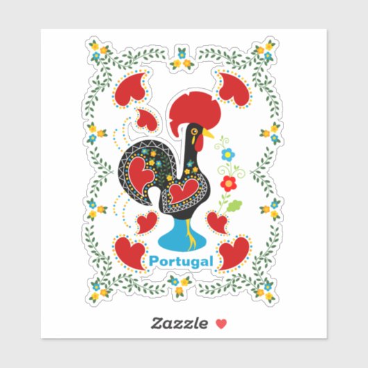 Sticker Coq traditionnel du Portugal en noir (Feuille)