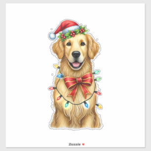 Sticker Coquette Chien retrieur d'or Mignonne Noël de Bow 