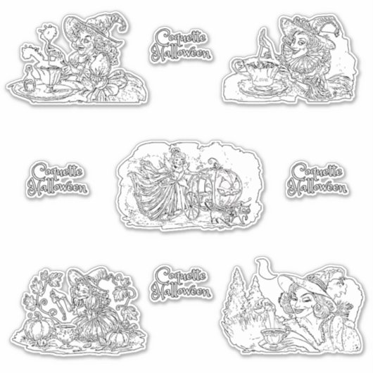 Sticker Coquette Halloween en noir et blanc version! (Devant)