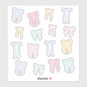 Sticker Coquette rayée Bows menthe jaune lilas rose (Feuille)
