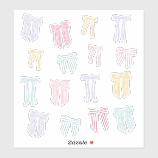 Sticker Coquette rayée Bows menthe jaune lilas rose (Feuille)