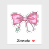 Sticker Coquette rose Infirmière Stethoscope Bow (Feuille)