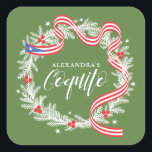 Sticker Coquito Christmas Wreath<br><div class="desc">Étiquette de Coquito avec une couronne de Noël et un ruban du drapeau portoricain.</div>