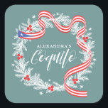 Sticker Coquito Christmas Wreath<br><div class="desc">Étiquette de Coquito avec une couronne de Noël et un ruban du drapeau portoricain.</div>