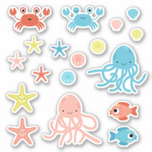 Sticker Corail mignon Jaune Bleu Océan Animaux