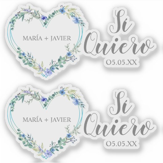 Sticker Corazón Flor Sí Quiero Español para Boda (Devant)