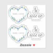 Sticker Corazón Flor Sí Quiero Español para Boda (Feuille)