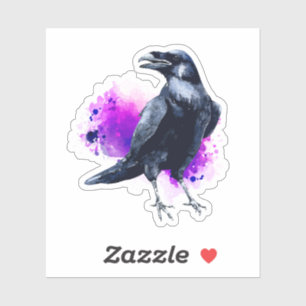 Sticker Corbeau avec Arrière - plan d'aquarelle violet