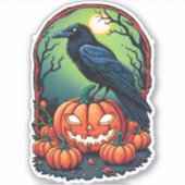 Sticker Corbeau d'Halloween dans un Patch Citrouille (Devant)