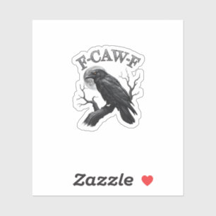 Sticker Corbeau, F-Caw-F Oiseau Drôle Lune Gothique Tri-Bl