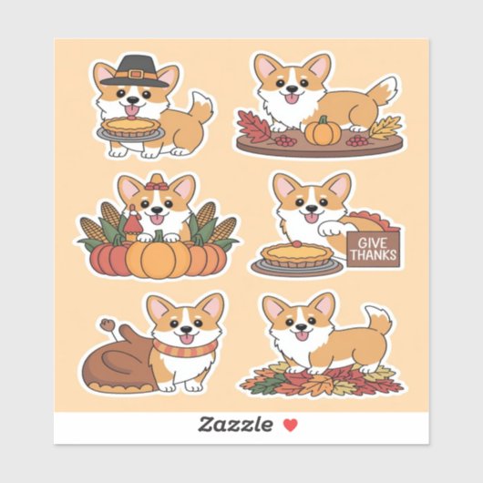 Sticker Corgi Action de grâce (Feuille)