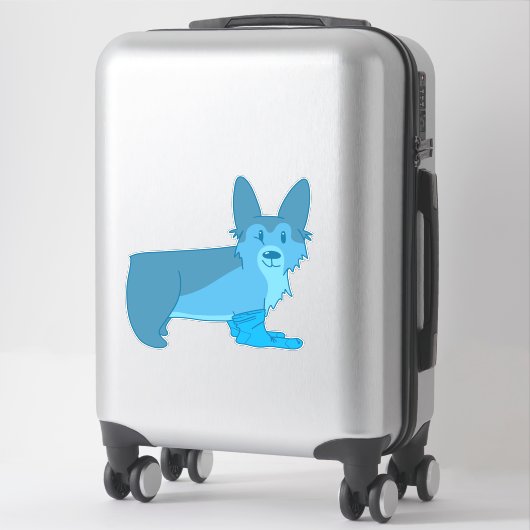 Sticker Corgi Bleu Cute En Chaussettes (Sur valise)