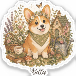 Sticker Corgi Fleurs Sauvages Maison de Campagne Douillett