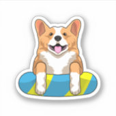 Sticker Corgi gallois à la nage avec planche (Devant)