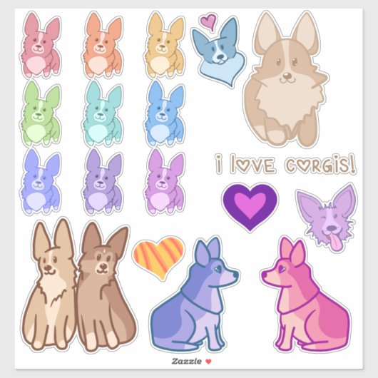 Sticker Corgi Love (Feuille)