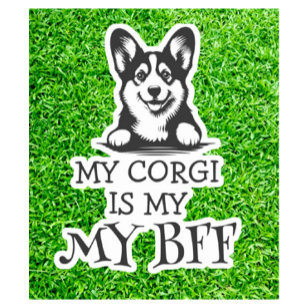 Sticker Corgi noir et blanc Meilleur Ami de la Fleur