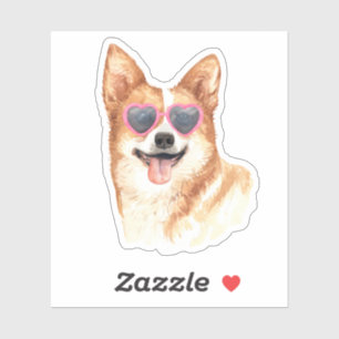 Sticker Corgi portant des lunettes de soleil cardiaques r
