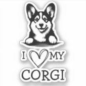 Sticker Corgi Thème Coeur Noir et Blanc (Devant)