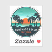 Sticker Coronado Beach California Retro Sunset Souvenirs (Feuille)