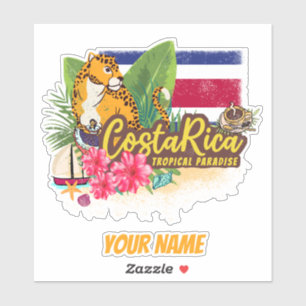 Sticker Costa Rica rétro grand chat drapeau vintage Souven