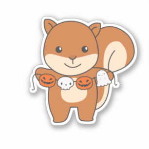 Sticker Costume Citrouille d'Halloween heureux écureuil