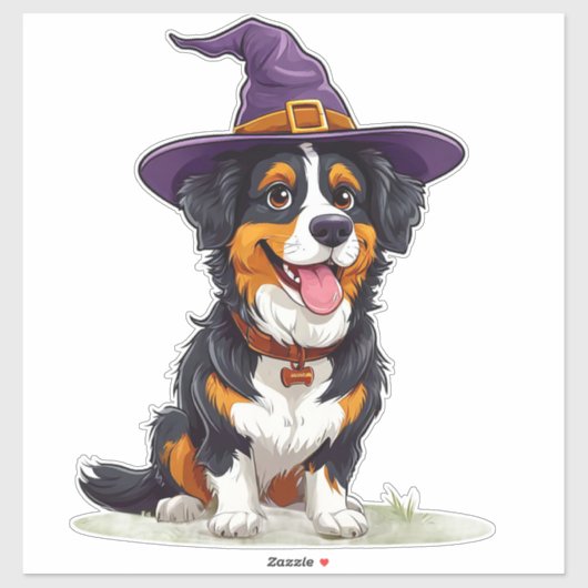 Sticker Costume de sorcière pour chiot drôle Thème de chie (Feuille)