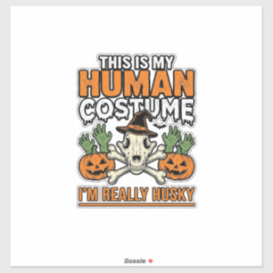 Sticker Costume Humain Husky Drôle T-shirt Chien Halloween