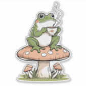 Sticker Cosy Frog Boire Thé sur Tabouret de Toadstool Stic (Devant)