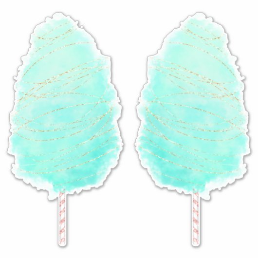 Sticker Coton bonbon aquarelle mignon vert turquoise or fi (Devant)