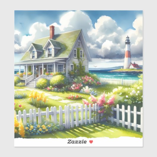Sticker Cottage avec vue sur le phare (Feuille)