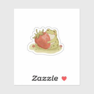 Sticker Cottagecore Frog Hugging Strawberry Illustration