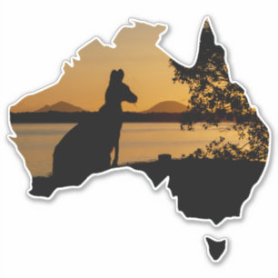Sticker Coucher de soleil Australie noir, blanc et or Kang