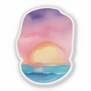 Sticker Coucher de soleil radieux sur les vagues de l'océa