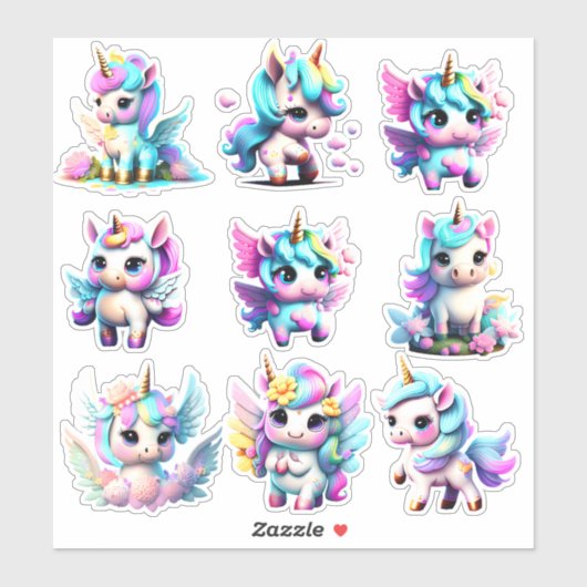 Sticker Couleur arc-en-ciel unicorne bébé mignonne (Feuille)