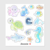 Sticker Couleur d'eau mignonne sous la mer Créatures (Feuille)