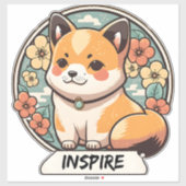 Sticker Coupe Cute Shiba Inu (Feuille)